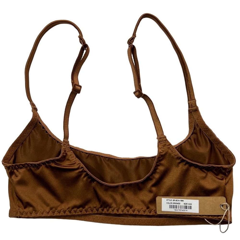 SKIMS Stretch Satin Scoop Neck Bralette Lot of 2 Armor Bronze XXS - Picture 7 of 12